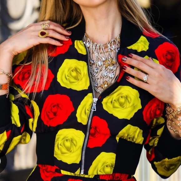 Costom made two piece floral baseball jacket w/matching knee length swing skirt. - Picture 7 of 8